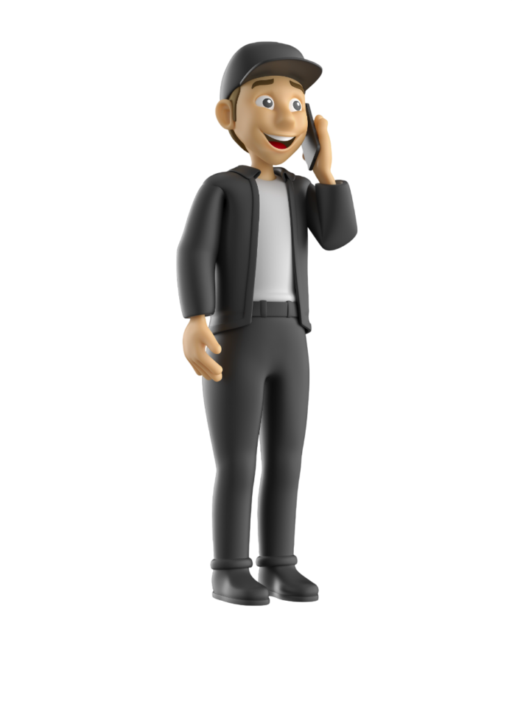 A 3D cartoon character on a phone call next to a contact form for a free consultation on patent validity and invalidity search services in India.