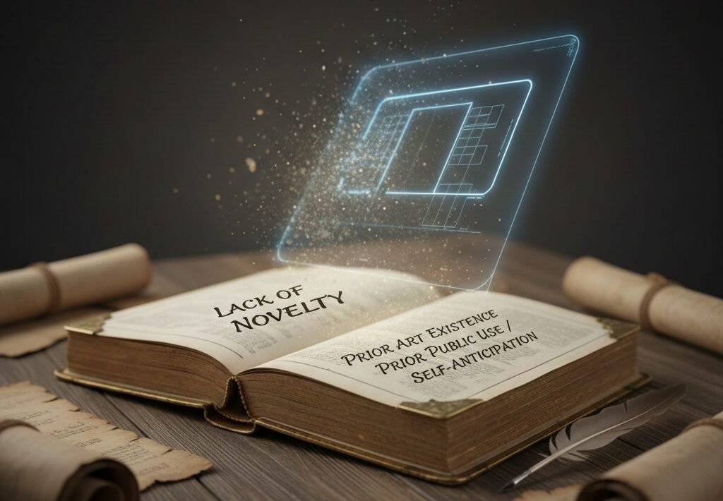 Infographic explaining Patent Novelty, Prior Art, and Public Use.