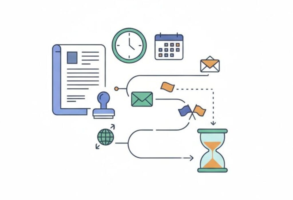 Infographic explaining the three ways the Date of Filing is determined in India: Ordinary Application (IPO submission date), PCT International Application (International Filing Date), and Convention Application (India filing date).